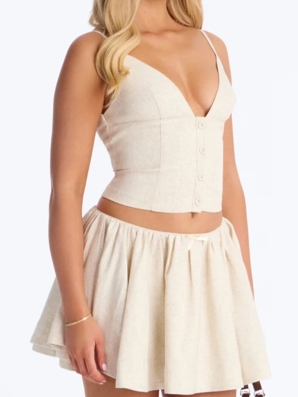 New Tan Mini Skirt Set
